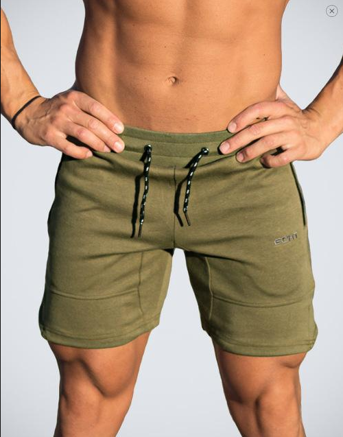 A man wearing army green color Casual Drawstring Shorts a product from mensathletix the best Men athletic shorts Gym shorts Mens running shorts Crossfit shorts Sports shorts sports shorts for men gym shorts