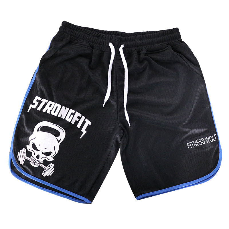 A man wearing black color Fitness Brothers Skull Personality Five-point Shorts a product from mensathletix the best Men athletic shorts Gym shorts Mens running shorts Crossfit shorts Sports shorts Vouri shorts Men gym shorts