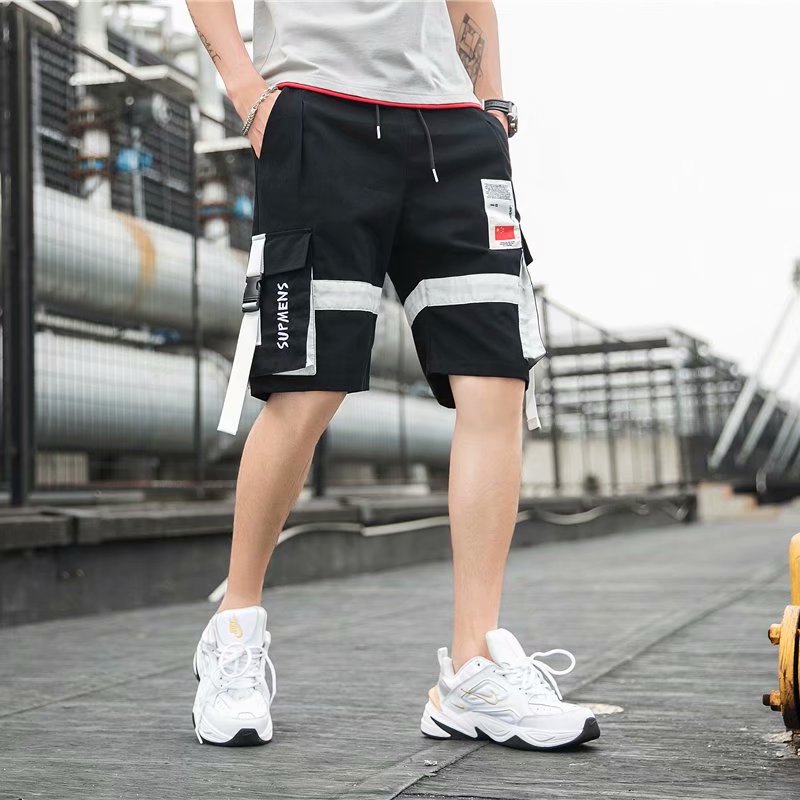 Ins Functional Wind Overalls Loose Straight Five-Point Pants Three-Dimensional Casual Pants