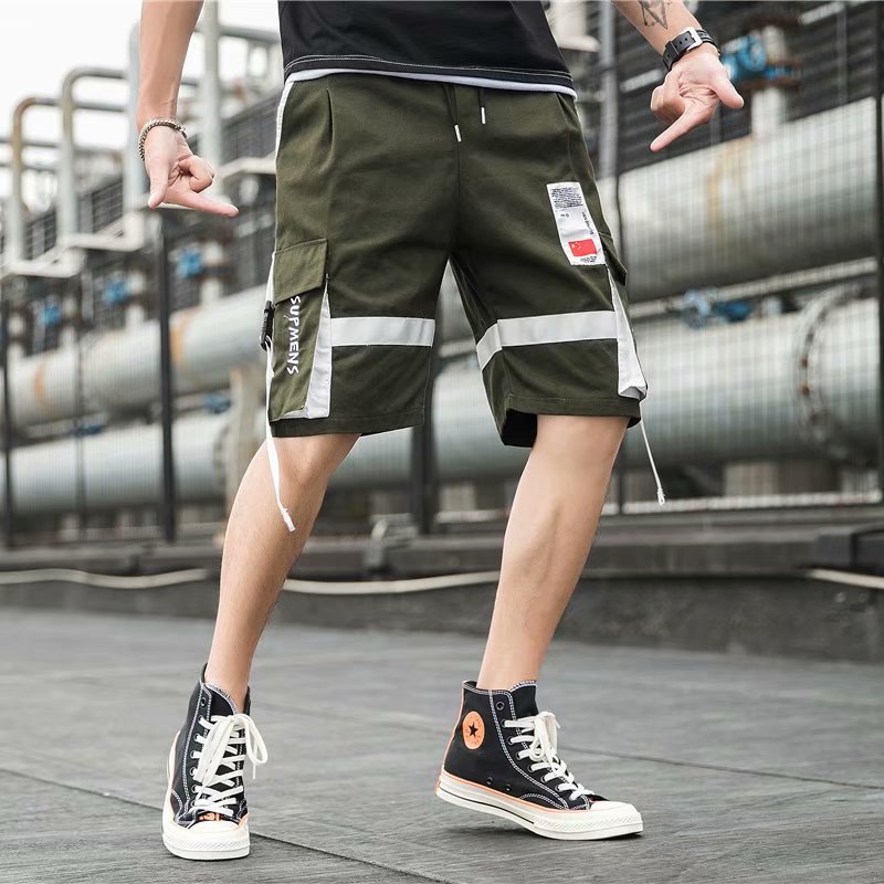 Ins Functional Wind Overalls Loose Straight Five-Point Pants Three-Dimensional Casual Pants