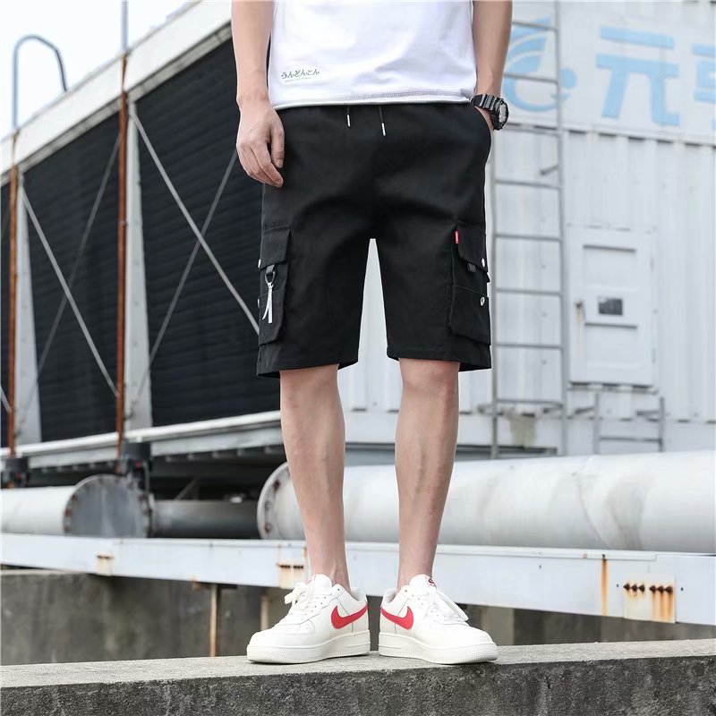 Ins Functional Wind Overalls Loose Straight Five-Point Pants Three-Dimensional Casual Pants