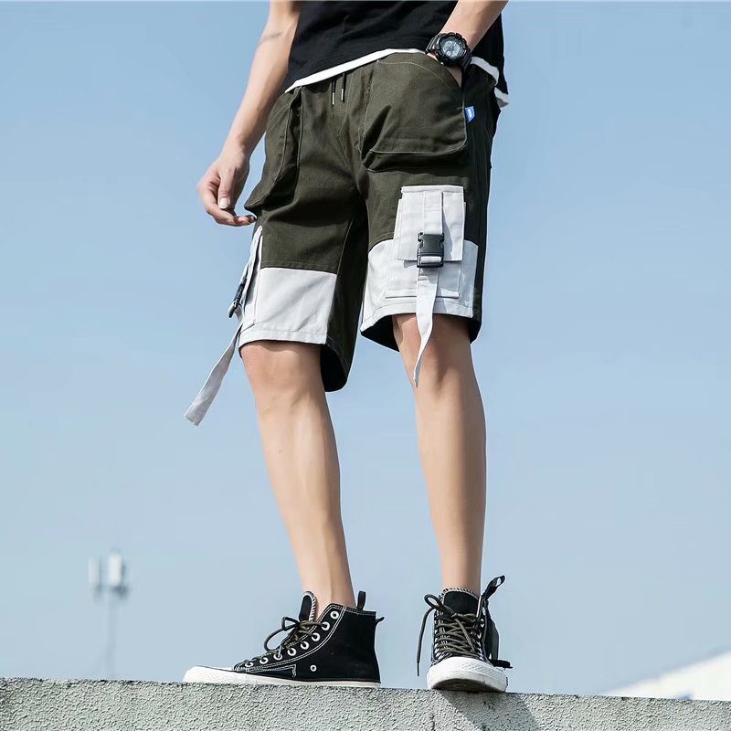 Ins Functional Wind Overalls Loose Straight Five-Point Pants Three-Dimensional Casual Pants