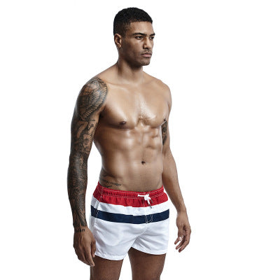 Man White Red Patchwork Beach Pants Surf Sport Shorts