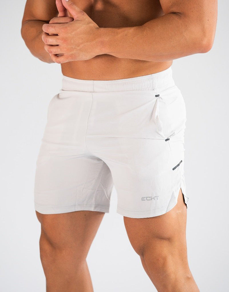 A man wearing white color Casual fashion fitness quick-dry exercise training shorts a product from mensathletix the best Men athletic shorts Gym shorts Mens running shorts Crossfit shorts Sports shorts sports shorts for men gym shorts