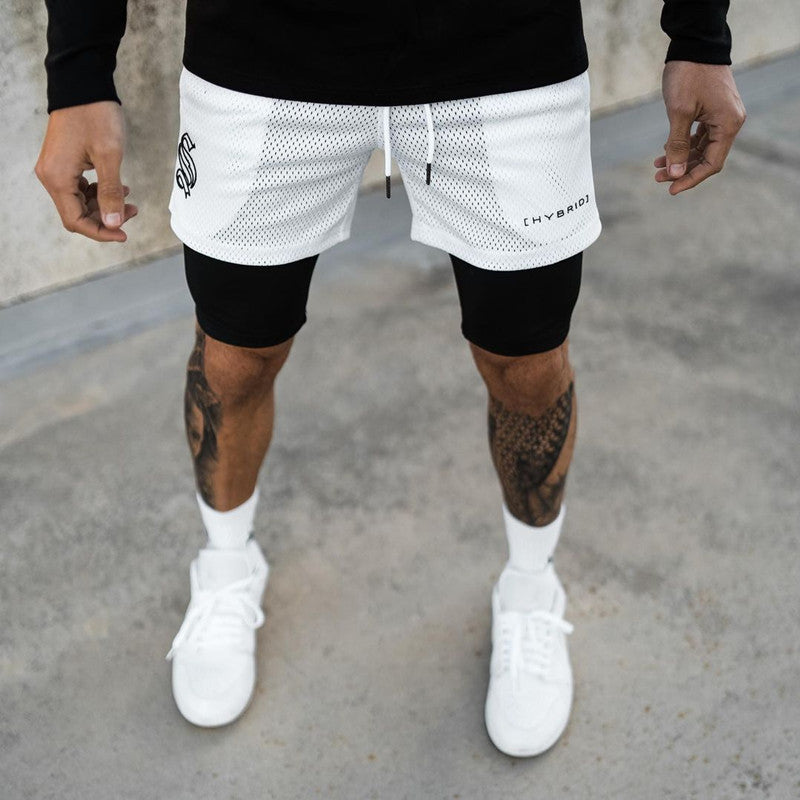 A man wearing white color ATHX DoubleFlex Sport Shorts a product from mensathletix the best Men athletic shorts Gym shorts Mens running shorts Crossfit shorts Sports shorts sports shorts for Men gym shorts